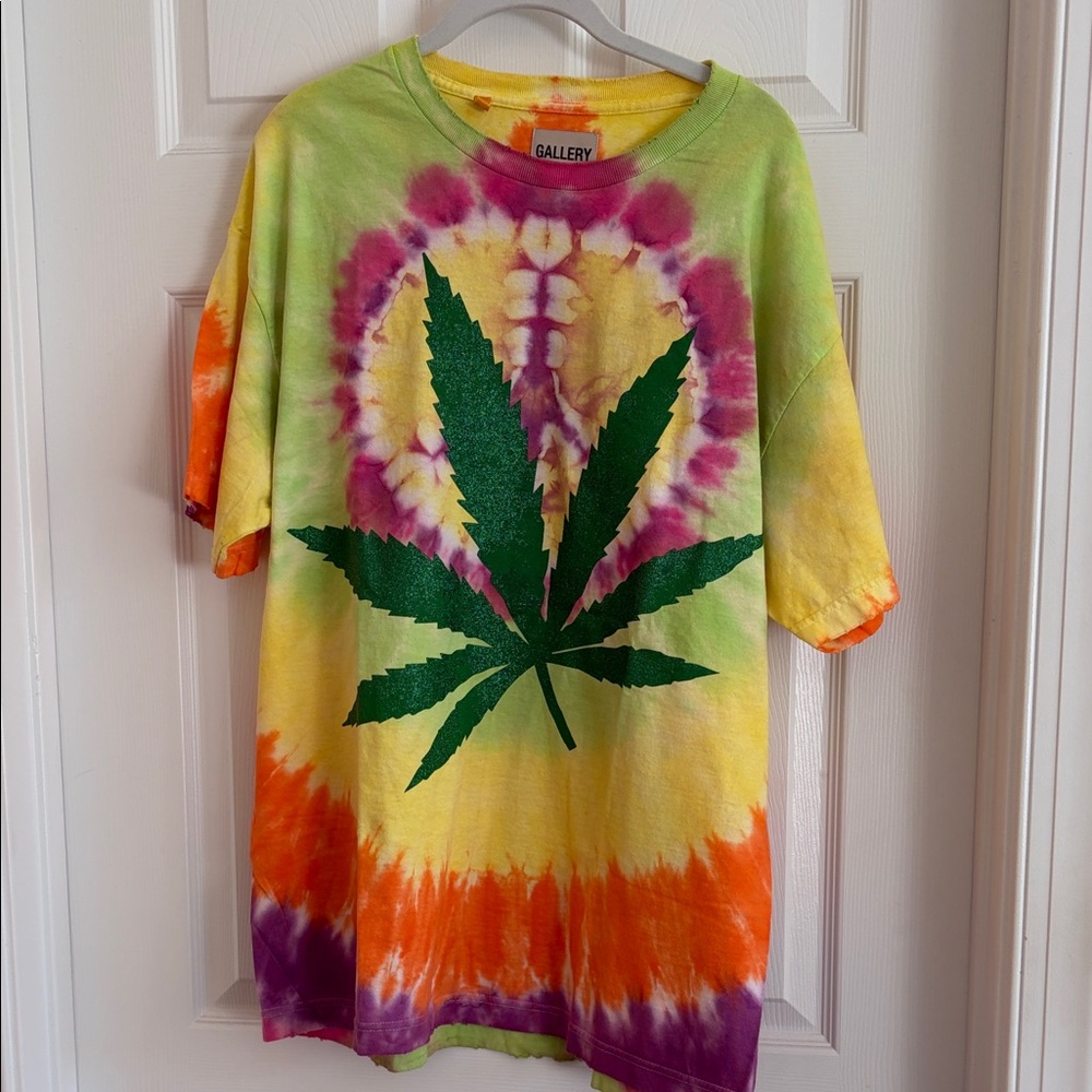 Gallery Multicolor Tie-Dye Kids Tee with Green Leaf